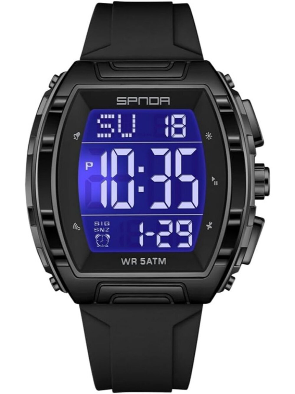 Men's Black Analog Quartz Tonneau Shape Dual Waterproof Digital Luxury Watch